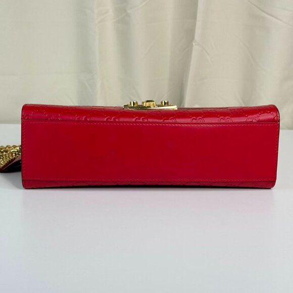 Gucci GG Logo Red Leather Printed Large Padlock Shoulder Bag with Gold Hardware - Picture 6 of 10